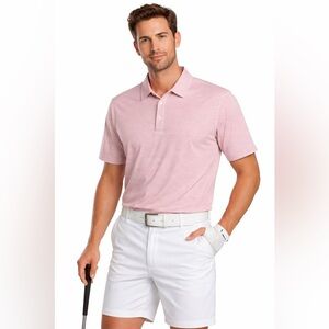 01.Algo Performance Polo Shirt Men’s XL Pink Striped Golf Athletic UPF 40